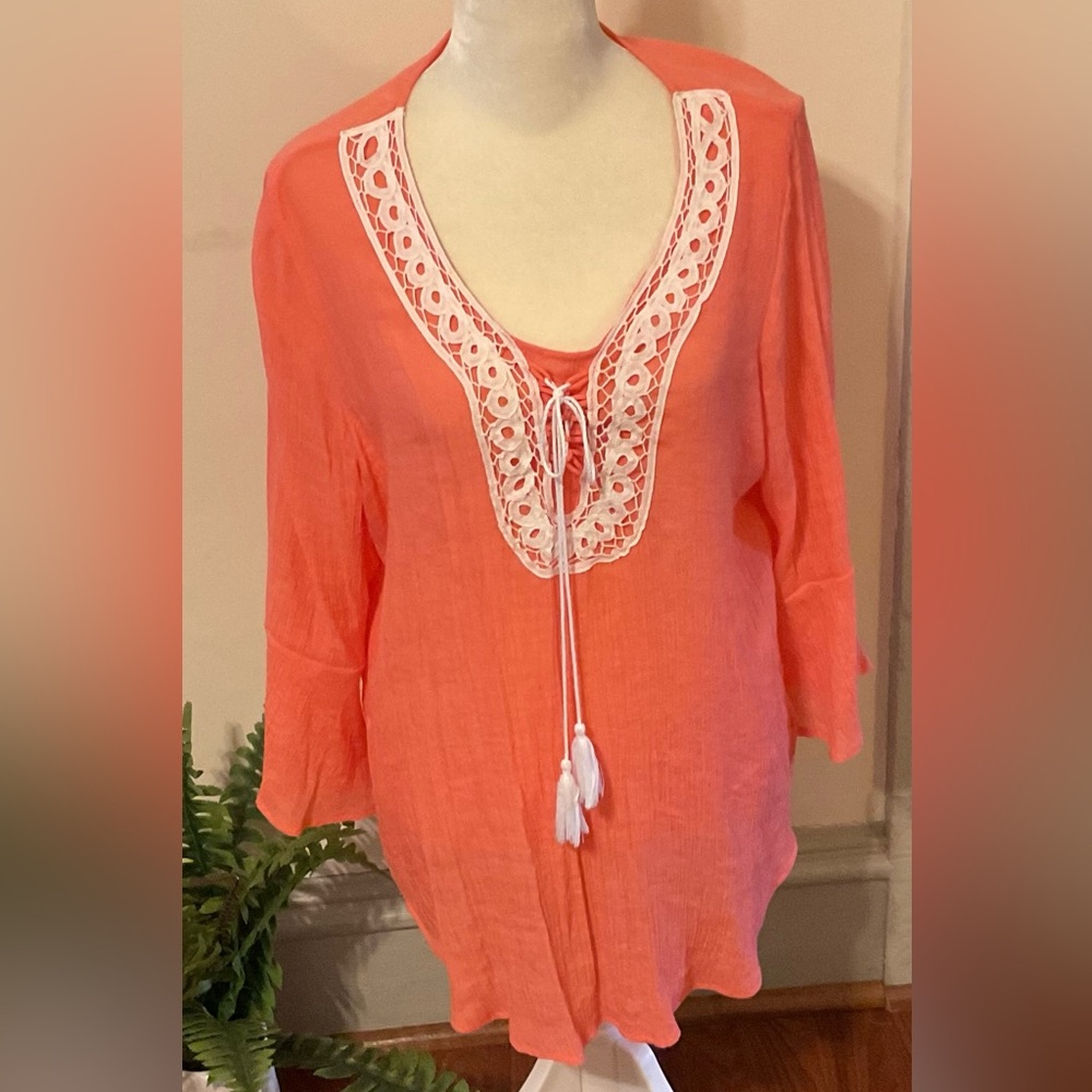 Zac & Rachel Bohemian Peasant Boho Festival 70s Vibe Top Crochet Trim Laceup
